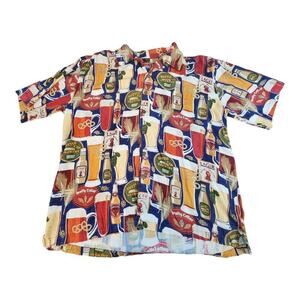 Dem crazy mens 90s vtg beer print hawaiian shirt button up lager draft sz 2XL